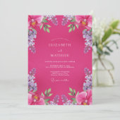 Invitation Mariage à la vigne pourpre fuchsia (Debout devant)