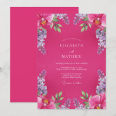Invitation Mariage à la vigne pourpre fuchsia (Devant / Derrière)