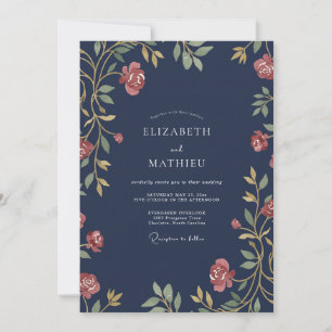 Invitation Mariage à la Vigne Rouge et Navy