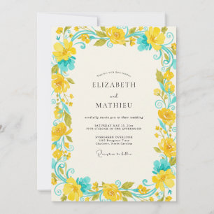 Invitation Mariage à la Vigne Turquoise Jaune
