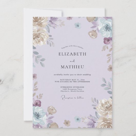 Invitation Mariage à la Vigne Violette Atténuée (Devant)