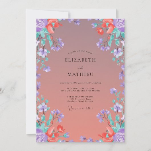 Invitation Mariage à la Vigne Violette Corail (Devant)