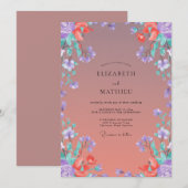 Invitation Mariage à la Vigne Violette Corail (Devant / Derrière)