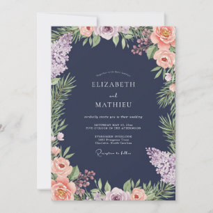 Invitation Mariage à l'abricot de minuit Ranunculus Eucalyptu