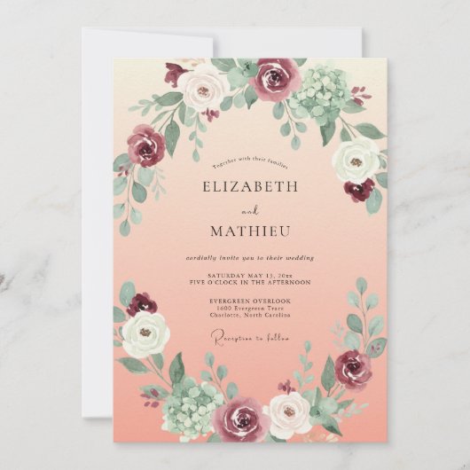 Invitation Mariage à l'Abricot Prune Paeonia (Devant)