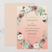 Invitation Mariage à l'Abricot Prune Paeonia (Devant / Derrière)