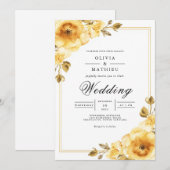 Invitation Mariage à l'Accent Floral Doré (Devant / Derrière)