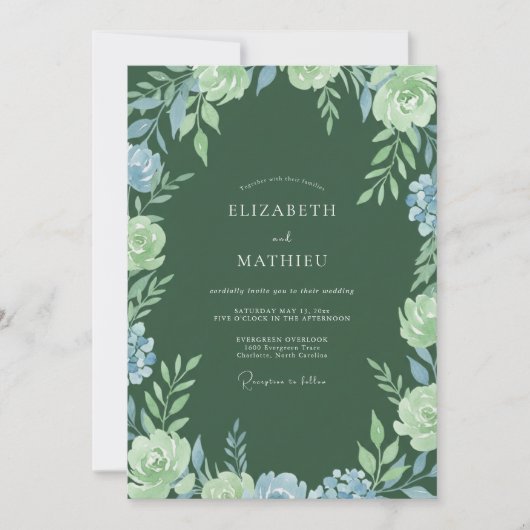 Invitation Mariage à l'accent floral vert émeraude (Devant)