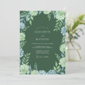 Invitation Mariage à l'accent floral vert émeraude (Debout devant)