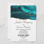 Invitation Mariage à l'agate sarcelle or et blanc de style mo (Devant)