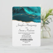 Invitation Mariage à l'agate sarcelle or et blanc de style mo (Debout devant)