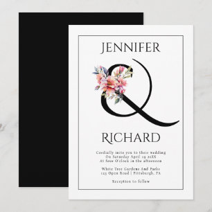 Invitation Mariage à l'ampersand et au rhododendron rose pêch