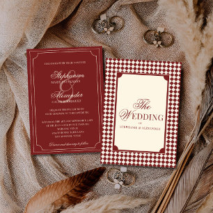 Invitation Mariage à l'ancienne Rouge profond à carreaux Arge