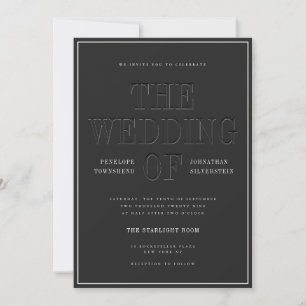 Invitation Mariage à l'ancienne typographie en relief faux no