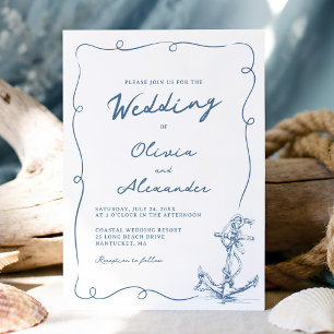 Invitation Mariage à l'ancre nautique dessinée à la main de m