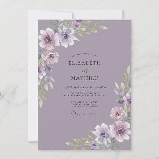 Invitation Mariage à l'Anémone Améthyste Poussiéreuse (Devant)