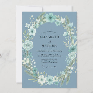 Invitation Mariage à l'anémone Aqua Acier
