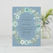 Invitation Mariage à l'anémone Aqua Acier (Debout devant)