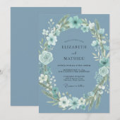 Invitation Mariage à l'anémone Aqua Acier (Devant / Derrière)
