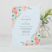 Invitation Mariage à l'anémone aqua corail (Debout devant)
