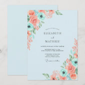 Invitation Mariage à l'anémone aqua corail (Devant / Derrière)