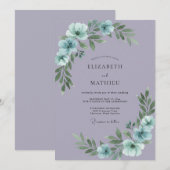 Invitation Mariage à l'anémone aqua lilas (Devant / Derrière)