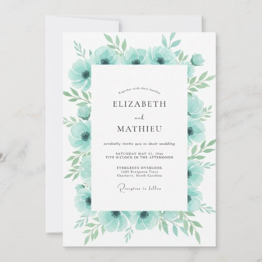 Invitation Mariage à l'anémone aquamarine (Devant)