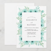 Invitation Mariage à l'anémone aquamarine (Devant / Derrière)