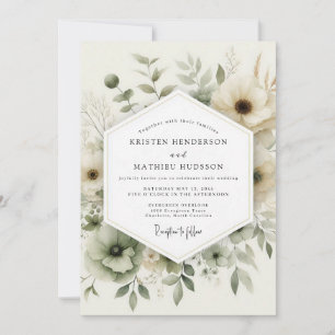 Invitation Mariage à l'anémone aquarelle sauge