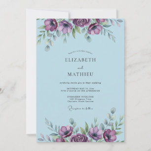 Invitation Mariage à l'anémone Bleu Ardoise Poudré