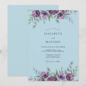 Invitation Mariage à l'anémone Bleu Ardoise Poudré (Devant / Derrière)