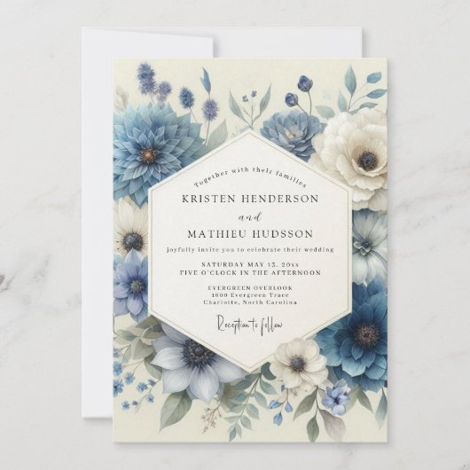Invitation Mariage à l'anémone bleu poussiéreux (Devant)