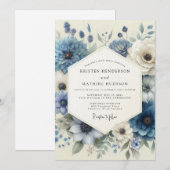 Invitation Mariage à l'anémone bleu poussiéreux (Devant / Derrière)