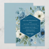 Invitation Mariage à l'Anémone Bleue Grise Rêveuse (Devant / Derrière)