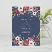 Invitation Mariage à l'anémone bordeaux de minuit (Debout devant)