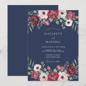 Invitation Mariage à l'anémone bordeaux de minuit (Devant / Derrière)