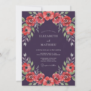 Invitation Mariage à l'anémone corail prune