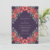 Invitation Mariage à l'anémone corail prune (Debout devant)