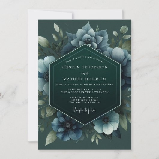 Invitation Mariage à l'anémone de chasseur ardoise (Devant)