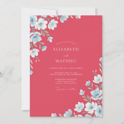 Invitation Mariage à l'anémone de ciel corail (Devant)