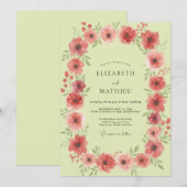 Invitation Mariage à l'anémone de corail chartreuse (Devant / Derrière)