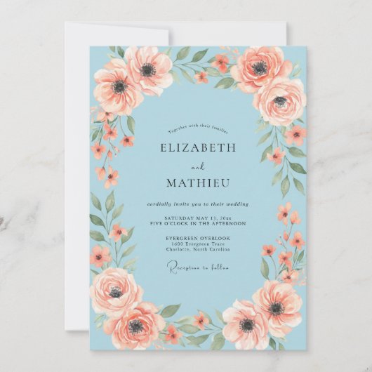 Invitation Mariage à l'anémone de corail pêche (Devant)