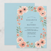 Invitation Mariage à l'anémone de corail pêche (Devant / Derrière)