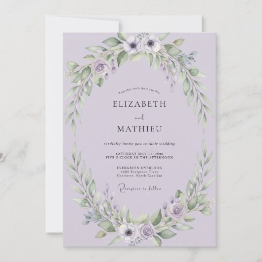 Invitation Mariage à l'anémone de lilas (Devant)