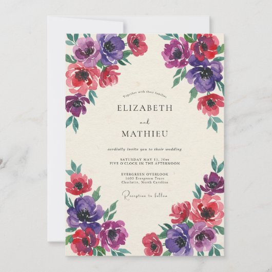 Invitation Mariage à l'anémone de prune pourpre (Devant)
