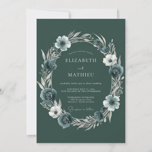 Invitation Mariage à l'Anémone de Slate Profond (Devant)
