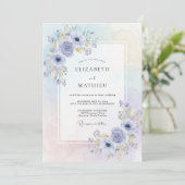 Invitation Mariage à l'anémone dorée et au bleu pervenche (Debout devant)