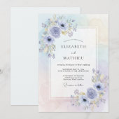 Invitation Mariage à l'anémone dorée et au bleu pervenche (Devant / Derrière)