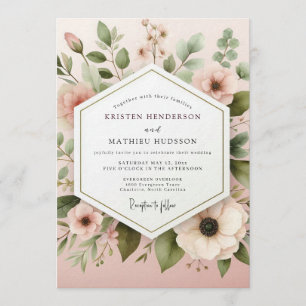Invitation Mariage à l'Anémone Éthérée Rose