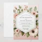 Invitation Mariage à l'Anémone Éthérée Rose (Devant / Derrière)